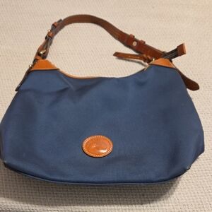 Dooney & Bourke Blue and Tan Shoulder Bag with Adjustable Strap